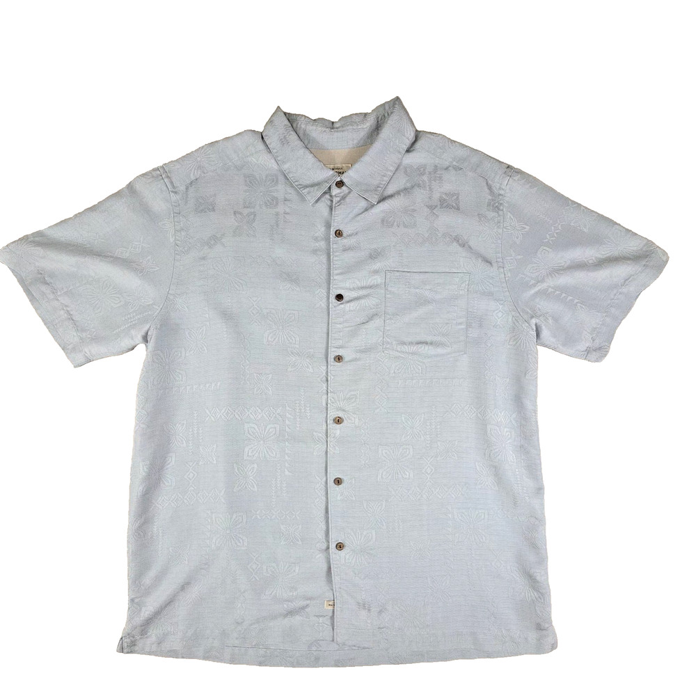 Quiksilver Waterman Collection Shirt XL Blue Textured Floral Embroidered Comfort